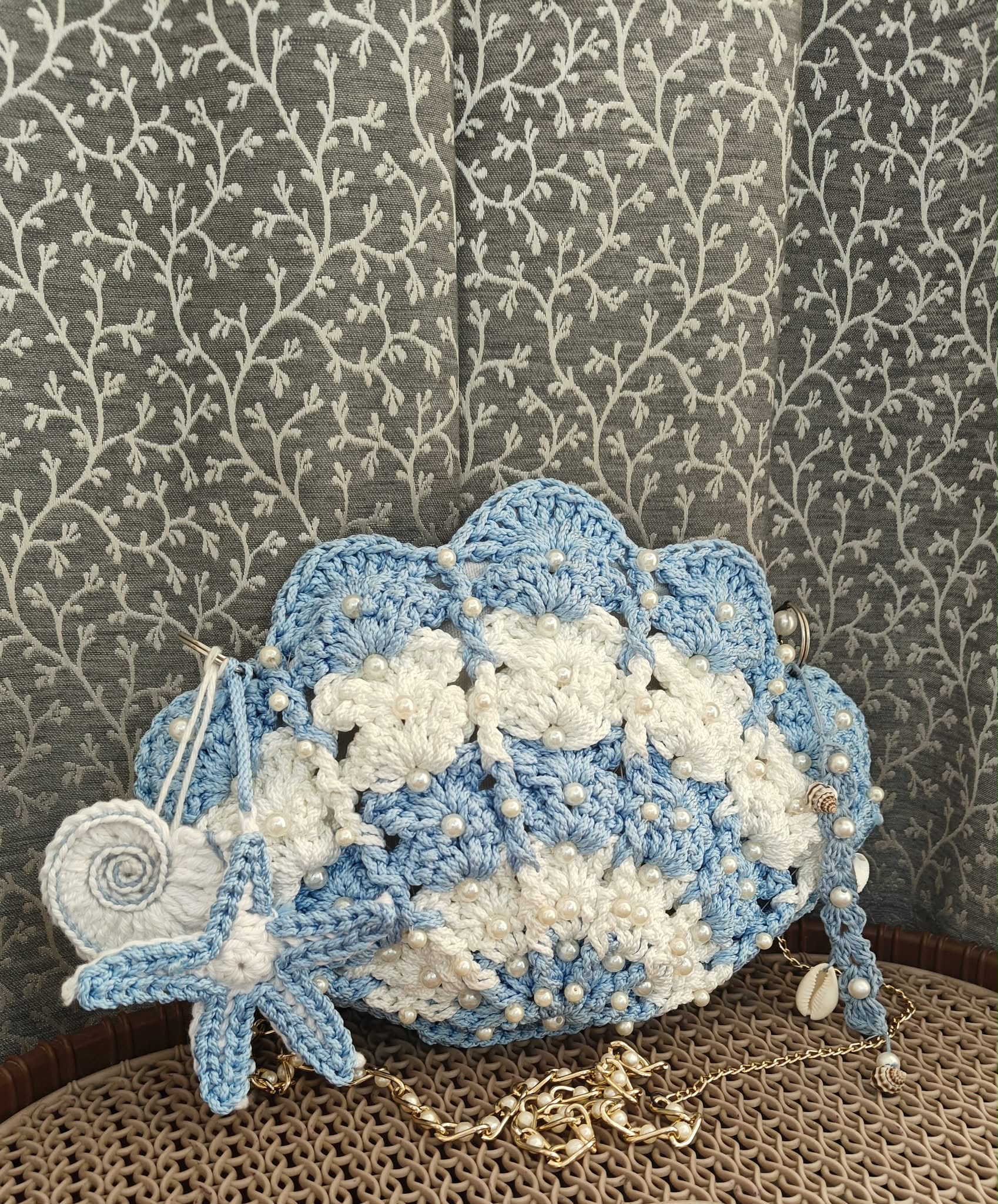 Crochet Seashell Pearl Bag | হাতে বোনা শামুক মুক্তার ব্যাগ